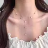 Collar de Perlas Gypsophila para Mujer con Perlas Espaciadas y Diamantes Brillantes, Elegante y Único Collar de Clavícula de Alta Gama con Forma de Y