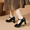 Sapatos de salto grosso de tira única salto alto 2026 Outono Novo Estilo Confortável Impermeável Plataforma Solado Grosso Aumento de Altura Trabalho Sapatos de Couro Feminino