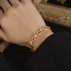 Pulseira Quadrada de Ouro com Areia de Personalidade Vintage com Três Pedras Pulseira de Desenho Artesanato de Desenho Pulseira Palavra 0 Ajustável Joia de Mão Feminina