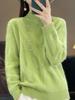 Suéter de Cuello Alto Medio de Lana Pura para Mujer Otoño e Invierno Nuevo Grueso Trenzado Chaqueta Interior Talla Grande Suéter Tejido Camiseta Base para Mujer