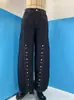 Calça Jeans Reta Desconstruída com Casa de Botão Estilo Americano para Mulheres, Design de Alto Padrão, Barra Curva, Perna Larga Solta, Calça Tendência Comprida