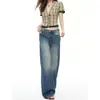 Jeans rectos de tiro bajo lavados retro para mujer, estilo americano, corte holgado, adelgazantes, versátiles, diseño Y2K moderno, pantalones de largo completo