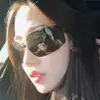 2024 nuevas gafas de sol sin montura con borde marrón vintage para mujer, personalidad, protector solar, montura grande, gafas de sol Y2K, anti-ultravioleta-