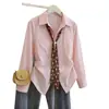 Talla Grande Ligeramente Gordita Otoño Nueva Llegada Marca de Moda Tendencia Diseño Elegante Bufanda de Seda Camisa de Manga Larga Irregular Top Versátil