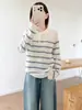 Estilo Coreano 100% Lana Pura Cuello Polo Tejido para Mujer Otoño/Invierno Nuevo Llegado Estilo Universitario Suéter de Rayas Pulóver Top