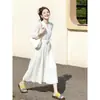Vestido blanco de cuello francés para mujer, nuevo de verano 2026, casual, entallado en la cintura, adelgazante, versátil, largo, con un aire elegante