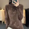 Nuevo suéter de punto de lana para otoño e invierno para mujer, cuello semi-alto, diseño calado, jersey holgado, manga larga, versátil