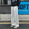 Coleção de outono: Calça de moletom pesada de 350g, levemente alargada para homens, com design tridimensional com linhas divididas, cordões duplos, corte solto e silhueta relaxada e fluida.