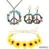 Accesorios de Disfraz Hippie de los años 60 Diadema de Girasol Gafas Redondas y Collar de Cincel de Paz Aretes traje