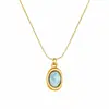 Collar Retro de Acero Inoxidable de Alta Gama Europeo, Simple, Piedra Natural de Color, Colgante Oval Pequeño, Cadena Geométrica para Clavícula