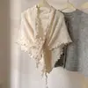 Chal triangular de punto suave y pegajoso apto para la piel, borde de ola retro elegante, ropa exterior de otoño e invierno estilo coreano para mujer, mezcla de lana, color liso