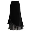 Falda de malla con retazos irregulares de corte sirena para mujer, nueva colección otoño/invierno 2026, de cintura alta, corte ajustado y que favorece la figura, con un diseño de una sola pieza que se ajusta a las caderas.