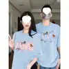 Camisetas Combinando de Algodão Penteado Puro para Casal, Masculinas e Femininas, Manga Curta de Verão, Tops Tendência de Nicho com Caimento Solto