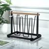 Portavasos de Hierro para Cocina y Sala de Estar con Mango de Madera, Portátil con Bandeja de Madera, Estante para Guardar Vasos, Soporte para Vasos Altos