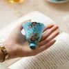 Pintura al óleo estilo Dinastías Tang y Song Flor de Rosa Alta Estética Taza de Té de Cerámica Pintada a Mano Juego de Té Kung Fu Taza Individual con Forma de Flor Taza de Té para el Hogar