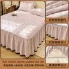 Saia de cama de algodão cru Classe A com soja, cor sólida, estilo coreano, lavável à máquina, estilo princesa com renda, capa de saia de cama acolchoada