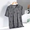 Camiseta Top Masculina de Seda de Gelo Manga Curta Estampada Nova de Verão Gola Redonda Tendência Secagem Rápida Fina Esportiva Azul Cinza