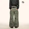 Pantalones de Trabajo Rectos Estilo Retro Americano Yongfang para Hombres y Mujeres con Diseño Desestructurado, Bolsillos Grandes, Pantalones Casuales de Pierna Ancha con Corte Limpio