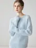 Suéter de caxemira casual para outono e inverno para mulheres, gola redonda, jacquard vazado, padrão tridimensional, manga longa, malha, solto e quente