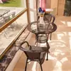 Mesa de Té y Silla de Balcón Silla de Ratán Combinación de Tres Piezas Mesa de Té Cuadrada Silla de Ratán para Patio Ratán para Exterior Mesa y Silla para Exterior