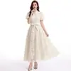 Comércio Exterior Roupas Femininas Foto Real: Vestido A-line Slimming de Renda Francesa Estilo Suave com Manga Curta, Gola Alta, Botões Frontais e Cintura Marcada