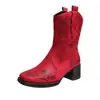 Comercio Exterior Transfronterizo 2026 Europeas y Americanas Puntiagudas Tacón Grueso Tacón Medio Bordadas de Ponerse Caña Alta Botas de Mezclilla Botas para Mujer 36-43 Tallas Grandes