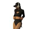 Estilo Ins transfronterizo Ajustado Adelgazante Manga Larga Jersey Blusa Abertura Traje Deportivo de Tres Piezas Traje de Baño Traje de Baño de Mujer