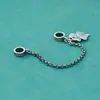 Plata Esterlina S925 Sólido Trébol de Cuatro Hojas Doble Anillo Pulsera de Cristal Colgante Accesorios Cadena de Seguridad Doble Colgante con Cadena Colgante DIY