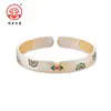 Pulseira de Prata Pura 9999 para Mulheres, Design Floral Fashion em Esmalte Dourado, Pulseira de Prata de Luxo para Mulheres