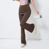 Pantalones tipo falda de dos piezas falsos Pantalones de yoga microacampanados para mujer Cintura alta Cubren las caderas Dobladillo plisado Anti-exposición Sensación de segunda piel Acampanados Deportivos Largos