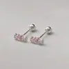 Brincos de Bala com Diamante Rosa em Prata Pura S999 para Mulheres, Estilo Mini Fofo e Fresco, Brincos Amigáveis às Orelhas, Acessórios Doces Casuais