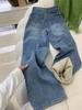 Jeans Ajustados de Pierna Recta con Forro de Polar para Mujer, Invierno 2025, Tallas Grandes, Cintura Alta, Corte Holgado, Adelgazantes, Engrosados, Pantalones de Pierna Ancha Cálidos