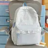 Mochila para niña con ribete de encaje estilo japonés, bolsa linda de doble hombro estilo universitario ins, mochila a cuadros de gran capacidad para estudiantes de secundaria
