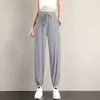 Calça Lantern com Cadarço Calça Esportiva de Seda Gelada Pernas Largas Femininas Verão Fina Casual Caída Emagrecedora Versátil Perna Larga Tendência