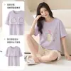 Pijama de Algodão Puro para Mulheres 2026 Novo Estilo de Verão com Bojos, Estilo Fino, Pode Ser Usado Fora, Shorts de Manga Curta, Conjunto para Casa