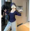 Top de manga larga para mujer talla grande, estilo nuevo Otoño 2025, bloques de color, único, falso dos piezas, adelgazante, ajustado a la cintura