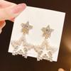 Brincos de Estrela com Strass Brincos de Pérola com Agulha de Prata para Mulheres Estrela de Cinco Pontas Vazado Geométrico Pérola Diamante Brincos de Primavera Brincos