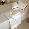 Juego de Edredón de Verano Refrescante de Tencel Doble Cara Estilo Femenino de Cuatro Piezas con Bordado de Corazones y Flores, Lavable a Máquina, Edredón Delgado Refrescante de Seda Hielo para Aire Acondicionado