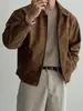 Chaqueta Bomber Corta de Gamuza Sintética con Solapa para Hombre Otoño/Invierno Ropa Exterior Comercio Exterior Americana Suelta Casual