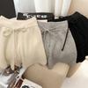 Pantalones Cortos Casuales de Punto Grises para Mujer Primavera, Otoño e Invierno 2025 Nuevos de Lana Pequeña Aspecto Adelgazante de Cintura Alta Pantalones de Pierna Ancha de Lana