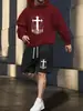 Traje Clásico de Estampado de Cruz Más Vendido Transfronterizo, Conjunto Versátil y Elegante de Sudadera y Shorts
