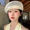 Boina Tecida Vazada Japonesa para Mulheres, Verão Fina Respirável Artística Diária Alta Qualidade Chapéu de Jovem Jornaleiro Chapéu de Pintor