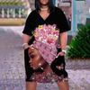 Europeu e Americano Nova Moda Retro Vestido de Praia Pintura Impressão Mulheres Impressão Digital 3D Vestido Midi Casual