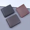 Billetera corta para hombre, tarjetero para hombre, billetera horizontal de comercio exterior transfronterizo integrada, billetera de cuero con patrón de lichi vintage, cuero suave para hombre