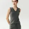 Colete Feminino Gola V de Caxemira Sem Mangas Outono/Inverno Nova Onda Design de Renda Pulôver Camada Base Macio e Amigo da Pele