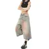 Pantalones Cortos de Mezclilla Casuales Desgastados Estilo Callejero Americano con Tinta Salpicada Vintage para Mujer, Lavados de Calle Amplios de Pierna Ancha Adelgazantes