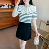 Nuevo verano estilo coreano sentido del diseño nicho estilo occidental suéter cuello muñeca camisa de fondo ins camiseta de manga corta top para mujer