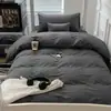 2026 Modelo Nuevo Dos Tonos Color Sólido Algodón Lavado Dormitorio Estudiantil Cama Individual Litera Juego de Tres Piezas