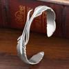 Pulsera tailandesa de plata con forma de hoja negra y abertura, pulsera vintage tailandesa de plata con forma de pluma y abertura, moda moderna y personalizada para novio
