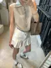 Top de Tricô Leve Multicor com Gola Polo Sem Mangas de Bambu e Linho Relaxante para Tensão Novo Colete de Verão para Mulheres